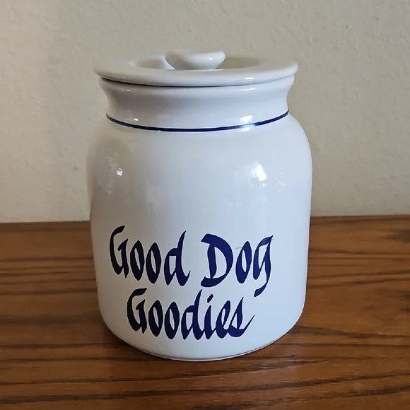 White and Blue Dog Treat Jar - Picture 1 of 9
